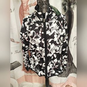 Lauren Active by Ralph Lauren Long Sleeve Black White Floral Print Runni…